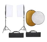 vidaXL Kit de Studio Photo avec Éclairage Toile de Fond et Réflecteur Lumière de Photographie Système de Fond Kit 3094764 Noir G