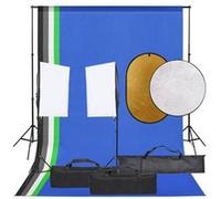 vidaXL Kit de Studio Photo avec Éclairage Toile de Fond et Réflecteur Lumière de Photographie Système de Fond Kit 3094754 Bleu G