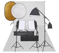 vidaXL Kit de studio photo avec éclairage toile de fond et réflecteur Multicolore G
