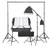 vidaXL Kit de Studio Photo avec Ensemble d'Éclairage Lumière de Photographie Système de Fond Kit de Support de Fond 3094676 Noir G