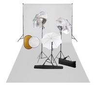 vidaXL Kit de studio photo avec lampes toile de fond et r¿¿flecteur