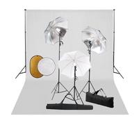 vidaXL Kit de studio photo avec lampes toile de fond et r¿¿flecteur