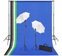vidaXL Kit de studio photo avec toiles de fond, lampes et parapluies Bleu G