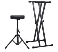 vidaXL Kit de support de clavier à empattement double et tabouret Noir