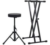 vidaXL Kit de support de clavier à empattement double et tabouret Noir