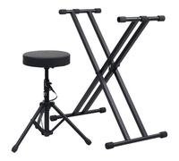 vidaXL Kit de support de clavier ¿¿ empattement double et tabouret Noir