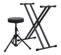 vidaXL Kit de support de clavier ¿¿ empattement double et tabouret Noir