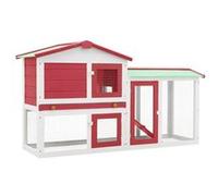 vidaXL Konijnenhok voor buiten groot 145x45x84 cm hout rood en wit170842 Rouge G