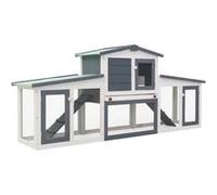 Clapier extérieur pour lapins - vidaXL - Gris et blanc - 204x45x85 cm - Bois de sapin solide