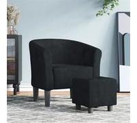 vidaXL Fauteuil Cabriolet avec Repose-Pied, Chaise avec Accoudoirs, Canapé avec Dossier, Siège Rembourré Salon Chambre, Noir Velours