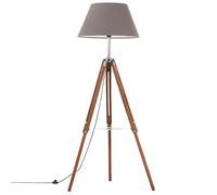 vidaXL Lampadaire à Trépied Marron Lampe sur Pied Lampe à Piédestal Salon Salle de Séjour Maison Intérieur Miel et Gris 141 cm Bois de Teck