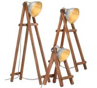 Vidaxl Lampadaires 3 Pcs Argenté E27 Bois De Manguier Massif Marron