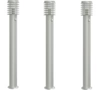 vidaXL Lampes de chemin avec détecteur de mouvement 3 pcs. argent 110cm acier inoxydable