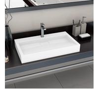 vidaXL Lavabo en fonte minérale/marbre 80 x 46 x 11 cm Blanc