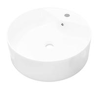vidaXL Lavabo rond en céramique – trou de trop-plein, robinet, blanc