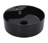 vidaXL Lavabo avec Trop-Plein Lave-Mains Vasque à Poser Monter Salle de Bain Intérieur Salle d'Eau Cabine de Toilette Maison Céramique Noir