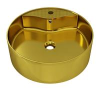 vidaXL Lavabo avec trop-plein 46,5 x 15,5 cm Céramique Doré