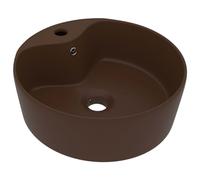 vidaXL Lavabo 147039 – Vasque à poser avec trop-plein, céramique 36x13 cm Marron foncé mat