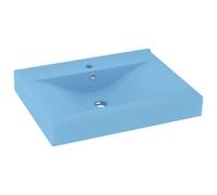 vidaXL Lavabo avec Trou de Robinet Vasque à Poser de Toilette Lave-mains de Salle de Bain Cuisine Maison Intérieur Bleu Clair Mat 60x46 cm Céramique