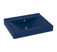 vidaXL Lavabo avec Trou de Robinet Vasque à Poser de Toilette Lave-mains de Salle de Bain Cuisine Maison Intérieur Bleu Foncé Mat 60x46 cm Céramique