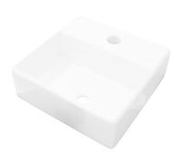 vidaXL Lavabo carré en céramique avec trou pour robinet – blanc (vasque lave-mains)