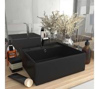 vidaXL Lavabo carré de luxe à trop-plein Noir mat 41x41 cm Céramique