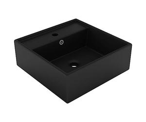 vidaXL Lavabo carré de luxe à trop-plein Noir mat 41x41 cm Céramique