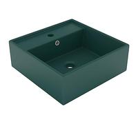 vidaXL Lavabo carré à trop-plein Vert foncé mat 41x41 cm Céramique