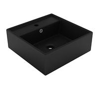 vidaXL Lavabo Carré de Luxe à Trop-plein Vasque à Poser de Toilette Lave-mains de Salle de Bain Salle Cosmétique Maison Noir Mat 41x41 cm Céramique