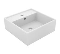 vidaXL Lavabo Carré de Luxe à Trop-plein Vasque à Poser de Toilette Lave-mains de Salle de Bain Salle Cosmétique Maison Blanc Mat 41x41 cm Céramique