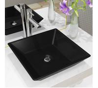 vidaXL Lavabo Céramique Carré Noir 41,5x41,5x12 cm Vasque Évier Salle de Bain 142739