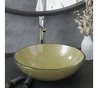 vidaXL Lavabo de Bain avec Robinet et Drain à Poussoir Vasque à Poser de Toilette Lave-mains de Salle de Bain Lavabo de 3098459 Vert G