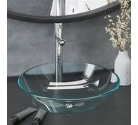 vidaXL Lavabo de bain avec robinet et drain à poussoir Verre trempé