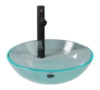 vidaXL Lavabo de bain avec robinet et drain à poussoir Verre trempé