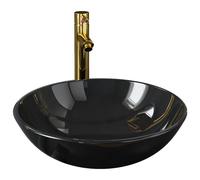 Lavabo de Bain avec Robinet et Drain à Poussoir Vasque à Poser de Toilette Lave-mains de Salle de Bain Lavabo de Salle d'Eau Verre Trempé