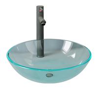 vidaXL Lavabo de bain avec robinet et drain à poussoir Verre trempé