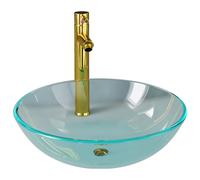 vidaXL Lavabo de bain avec robinet et drain à poussoir Verre trempé