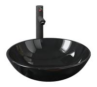 vidaXL Lavabo de bain avec robinet et drain à poussoir Verre trempé