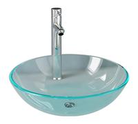 vidaXL Lavabo de bain avec robinet et drain à poussoir Verre trempé