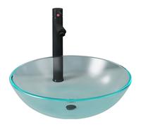 vidaXL Lavabo de bain avec robinet et drain à poussoir Verre trempé