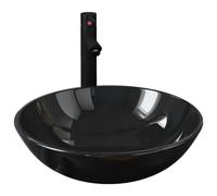 vidaXL Lavabo de bain avec robinet et drain à poussoir Verre trempé
