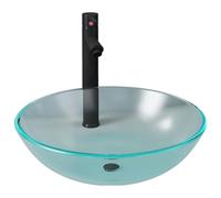 vidaXL Lavabo de bain 3098445 – Vasque à poser avec robinet et drain à poussoir – Gris G