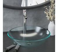 vidaXL Lavabo de bain avec robinet et drain à poussoir Verre trempé, 8.08kg, 42 x 14 cm (Diam. x H), Blanc Blanc G