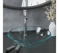 vidaXL Lavabo de bain avec robinet et drain à poussoir Verre trempé G