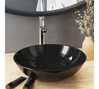 vidaXL Lavabo de bain avec robinet et drain à poussoir Verre trempé