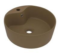 vidaXL Lavabo de Luxe avec Trop-plein Vasque à Poser de Toilette Lave-mains de Salle de Bain Salle Cosmétique Maison Crème Mat 36x13 cm Céramique