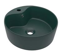 vidaXL Lavabo de Luxe avec Trop-plein Vasque à Poser de Toilette Lave-mains de Salle de Bain Salle Cosmétique Maison Vert Foncé Mat 36x13 cm Céramique