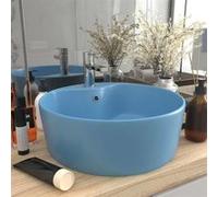 vidaXL Lavabo de luxe 147033 – vasque à poser en céramique 36×13 cm bleu clair mat avec trop-plein