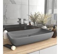 vidaXL Lavabo de Luxe Rectangulaire Vasque à Poser de Toilette Lave-mains de Salle de Bain Salle Cosmétique Maison Gris Clair Mat 71x38 cm Céramique