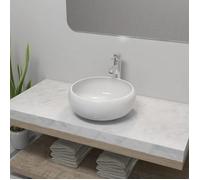 vidaXL Lavabo de salle de bain Vasque 275495 en céramique ronde avec mitigeur blanc